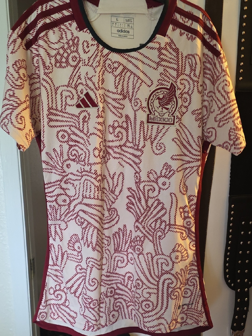 adidas White & Maroon Mexico Patterned Kids Soccer Jersey